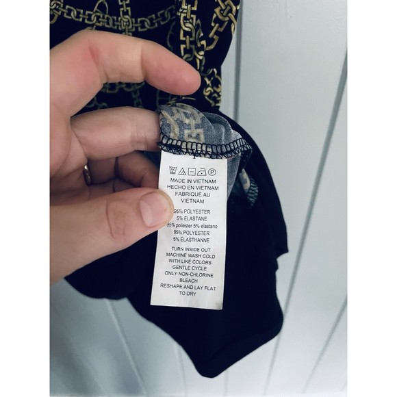 Michael Kors Dress XS Black Gold Chain Print Slinky Jersey Knit Long Sleeves - Picture 4 of 7